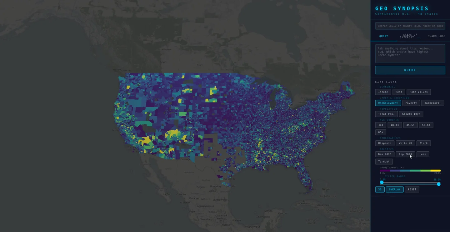 GeoSynopsis map displaying tract-level unemployment patterns